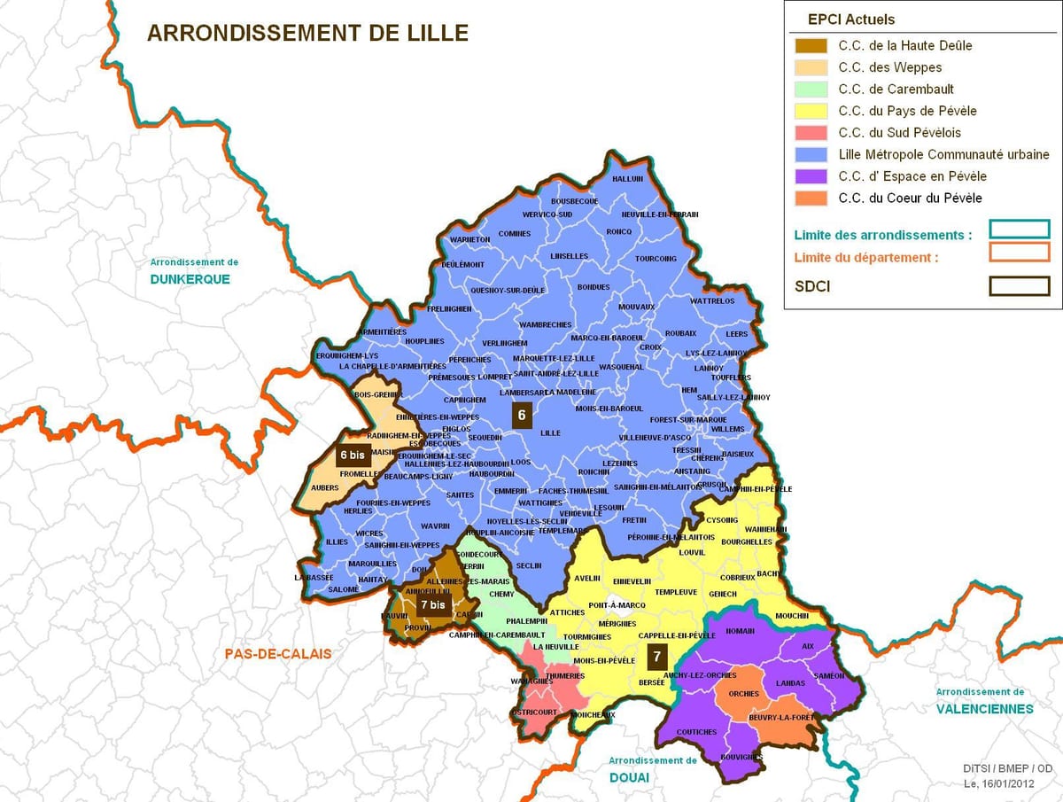 kaart van Lille arrondissement