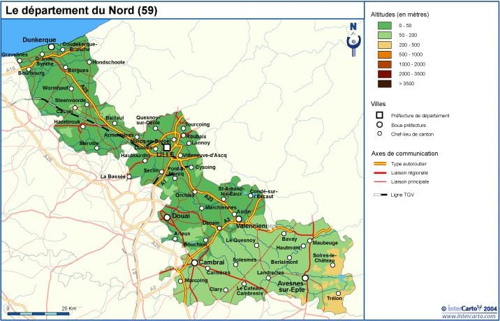 topografiese kaart van Lille